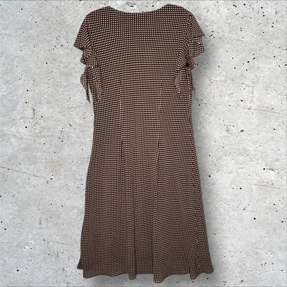 VTG J.B.S. LTD Brown Polka Dot Dress V-neck Butterfly Sleeves Size XL 16 - Picture 2 of 6